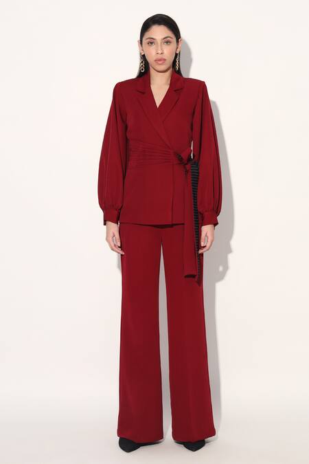 Linetribe Maroon Crepe Designer Blazer And Pant Set at Aza Fashions Linetribe_Maroon Crepe Designer Blazer And Pant Set _at_Aza_Fashions