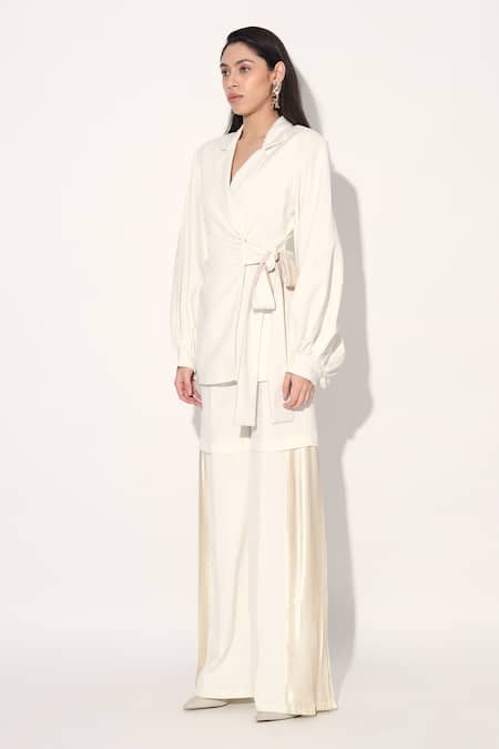 Shop_Linetribe_Ivory Crepe Designer Blazer And Pant Set _Online_at_Aza_Fashions