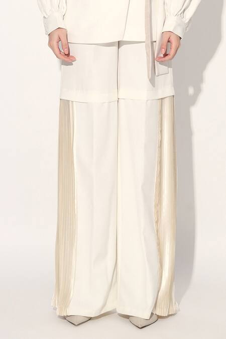 Linetribe_Ivory Crepe Designer Blazer And Pant Set _at_Aza_Fashions