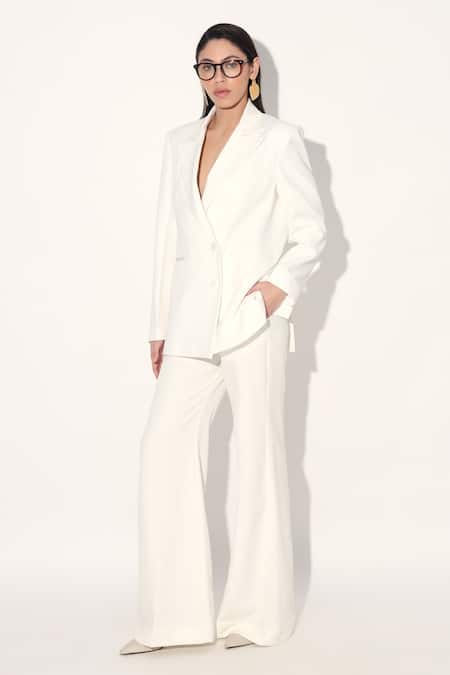 Linetribe_ Ivory Crepe Imported Blazer And Pant Set 