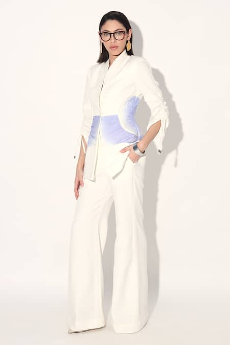 Linetribe_ Ivory Crepe Designer Blazer And Pant Set 