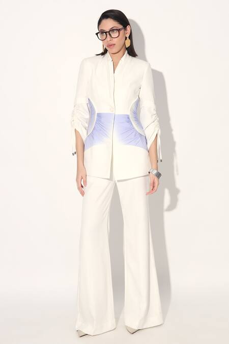 Shop_Linetribe__Ivory Crepe Designer Blazer And Pant Set _Online_at_Aza_Fashions