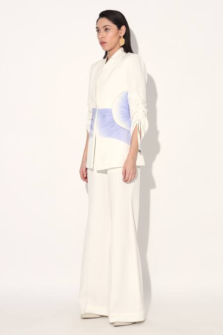 Linetribe__Ivory Crepe Designer Blazer And Pant Set _at_Aza_Fashions