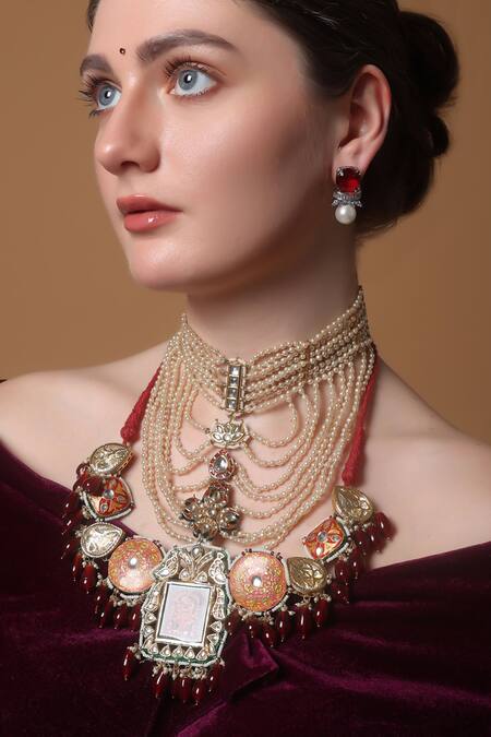 Shop_Dugran By Dugristyle_Multi Color Twilight Blush Haar Pendent Necklace _Online_at_Aza_Fashions