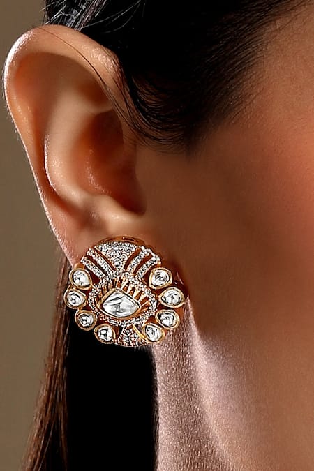 Shop HRISHA Gold Plated Designer Necklace And Earring Set Online at Aza Fashions Shop_HRISHA_Gold Plated Designer Necklace And Earring Set _Online_at_Aza_Fashions