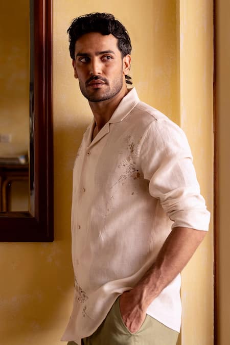 Buy_Asuka_Cream Linen Embroidery Wildflower Drift Shirt _Online_at_Aza_Fashions