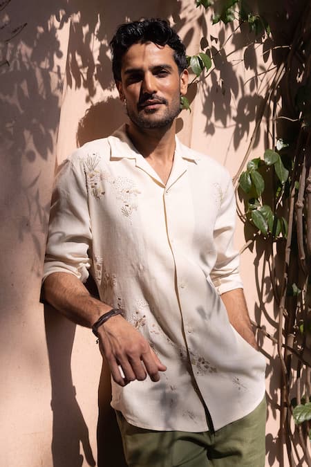 Asuka Cream Linen Embroidery Wildflower Drift Shirt 