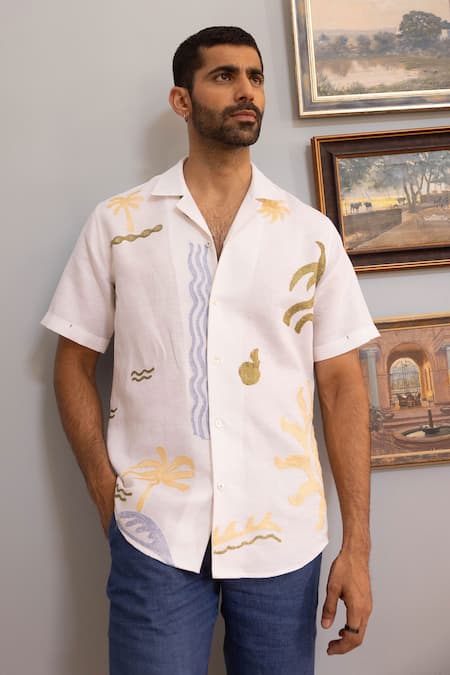 Asuka Tropic Whisper Linen Embroidered Shirt 
