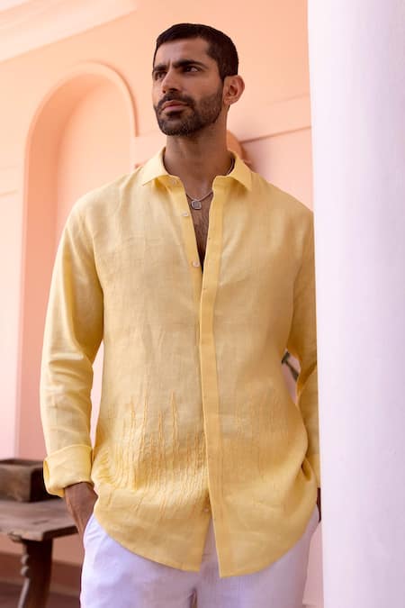 Asuka Yellow Linen Embroidery Golden Hour Shirt 