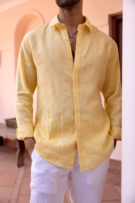 Buy_Asuka_Yellow Linen Embroidery Golden Hour Shirt_Online_at_Aza_Fashions