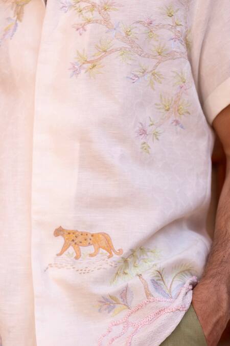 Buy_Asuka_White Linen Embroidery Panthera Bloom Shirt _Online_at_Aza_Fashions