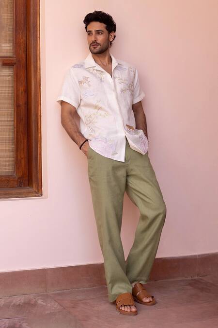 Buy_Asuka_White Linen Embroidery Panthera Bloom Shirt 