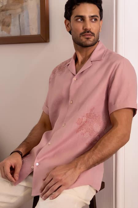 Asuka Dusty Pink Linen Embroidered Shirt 