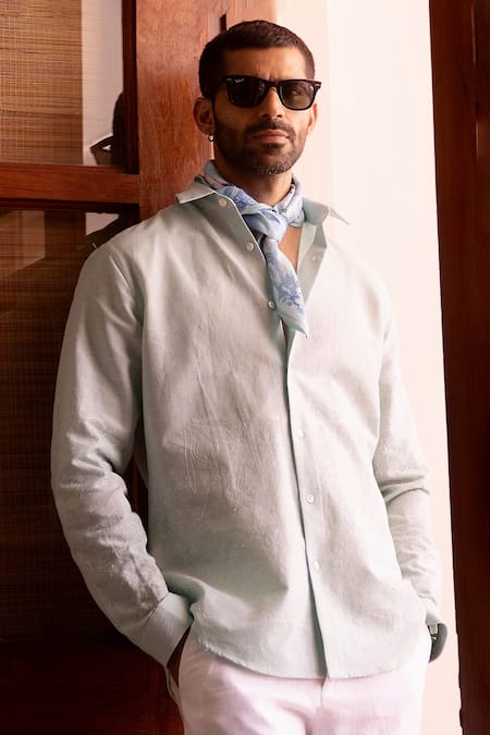 Asuka Seafoam Silence Linen Embroidered Shirt 