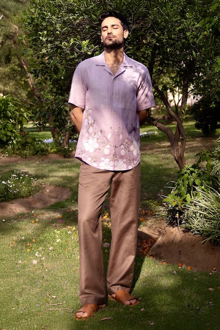 Asuka_Purple Linen Embroidery Ombre Lavender Shirt _at_Aza_Fashions