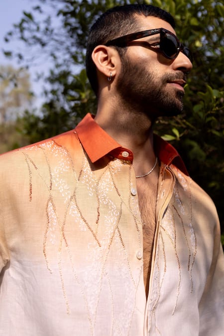 Buy_Asuka_Multi Color Linen Embroidery Ombre Dyed Hand Shirt _Online_at_Aza_Fashions