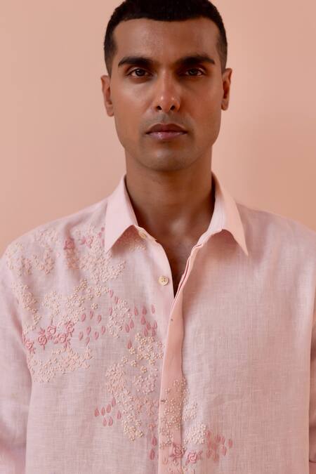 Buy_Asuka_Pink Linen Embroidery Whisper Rose Shirt 