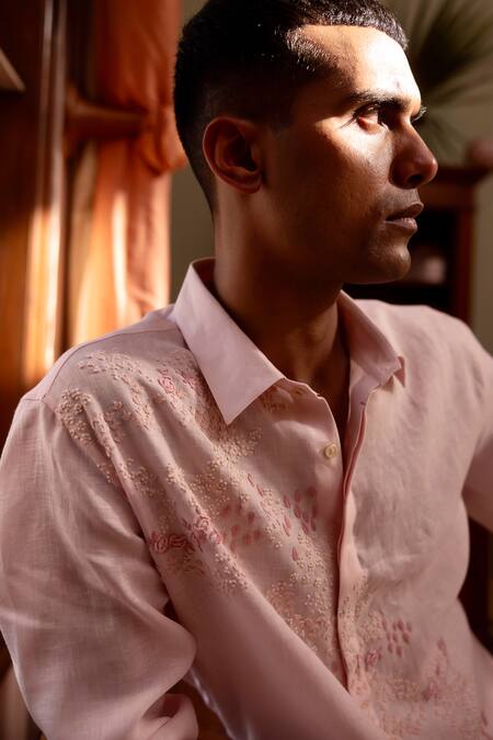 Shop_Asuka_Pink Linen Embroidery Whisper Rose Shirt 