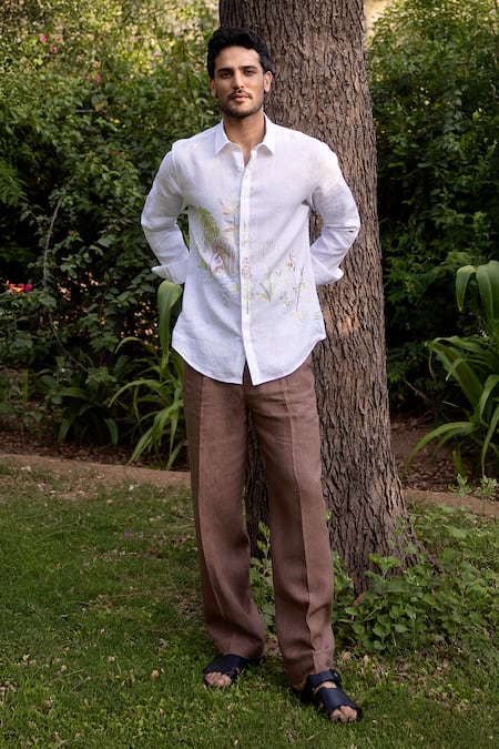 Buy_Asuka_White Linen Embroidery Verdant Realm Shirt 