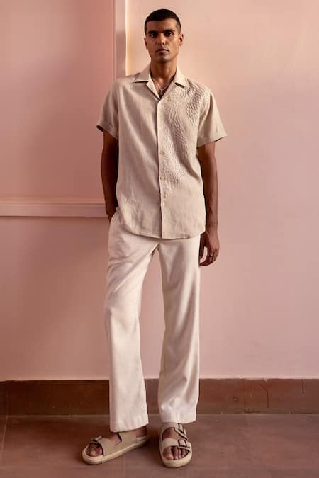 Asuka Sand Echo Linen Embroidered Shirt 