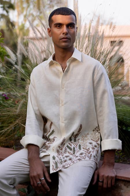 Asuka Herbarium Sketch Linen Embroidered Shirt 