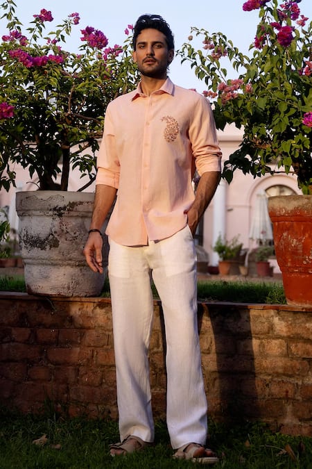 Asuka Blush Paisley Linen Embroidered Shirt 