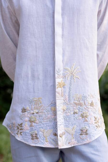 Asuka_White Linen Embroidery Oasis Hem Shirt _Online_at_Aza_Fashions