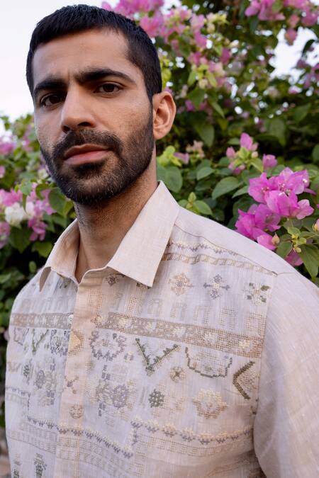 Asuka_Beige Chinon Embroidery Nomadic Tapestry Shirt _Online_at_Aza_Fashions