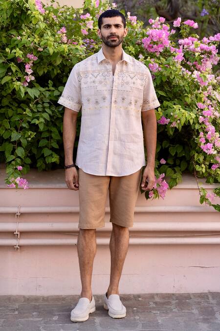 Asuka_Beige Chinon Embroidery Nomadic Tapestry Shirt _at_Aza_Fashions