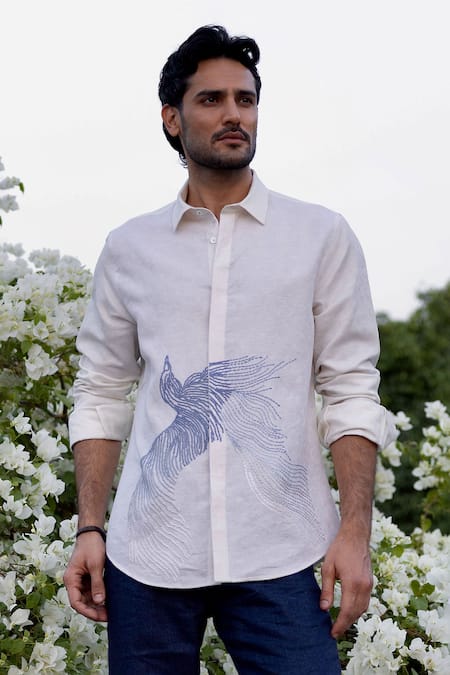 Asuka White Linen Embroidery Skyward Grace Shirt 