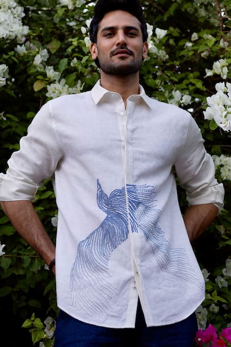 Buy_Asuka_White Linen Embroidery Skyward Grace Shirt _Online_at_Aza_Fashions