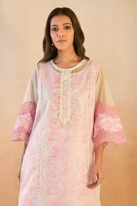 Buy Nero India Blush Cotton, Organza, Linen Embroidery, Lace Round Floral Kurta And Pant Set Online at Aza Fashions Buy_Nero India_Blush Cotton, Organza, Linen Embroidery, Lace Round Floral Kurta And Pant Set _Online_at_Aza_Fashions