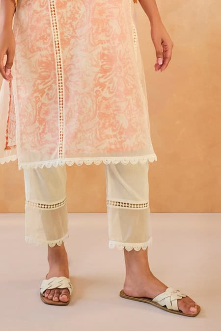 Buy Nero India Orange Cotton, Organza, Linen Embroidery, Lace Round Neck Floral Kurta Set Online at Aza Fashions Buy_Nero India_Orange Cotton, Organza, Linen Embroidery, Lace Round Neck Floral Kurta Set _Online_at_Aza_Fashions