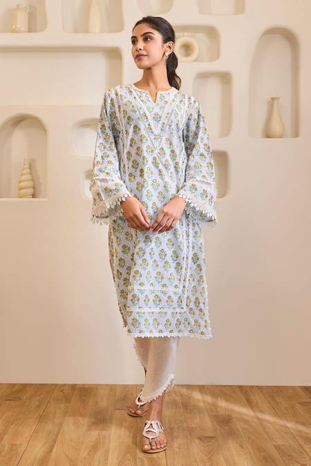 Nero India Blue Charm Cotton Kurta with Tulip Pants 