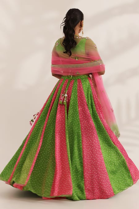 Manisha Soni Couture Mirror Embroidered Bandhani Lehenga Set 