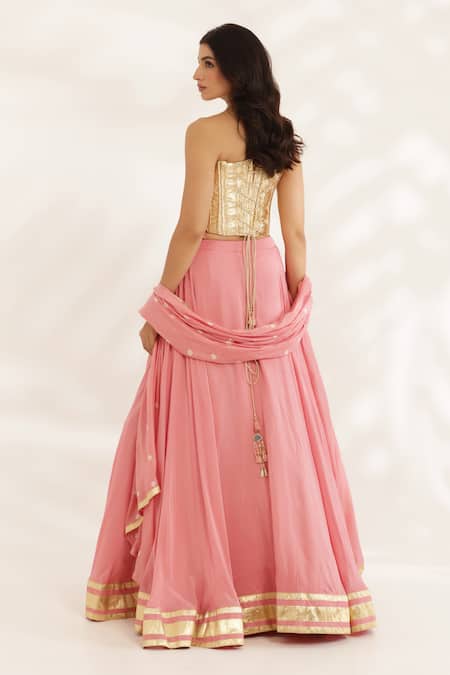 Manisha Soni Couture Coral Peach Bandhani Lehenga Set 