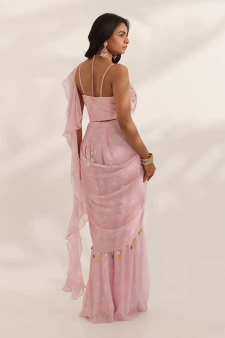 Manisha Soni Couture Pastel Pink Hand Embroidered Saree Set 