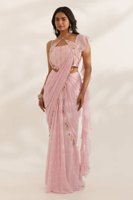 Manisha Soni Couture Pastel Pink Hand Embroidered Saree Set 