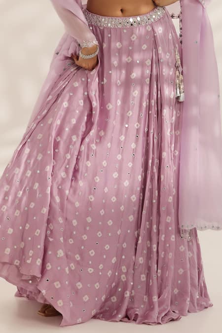 Shop_Manisha Soni Couture_Lavender Silk Satin, Net, Organza Sequins, Beads Bandhani Designer Lehenga Set _Online_at_Aza_Fashions