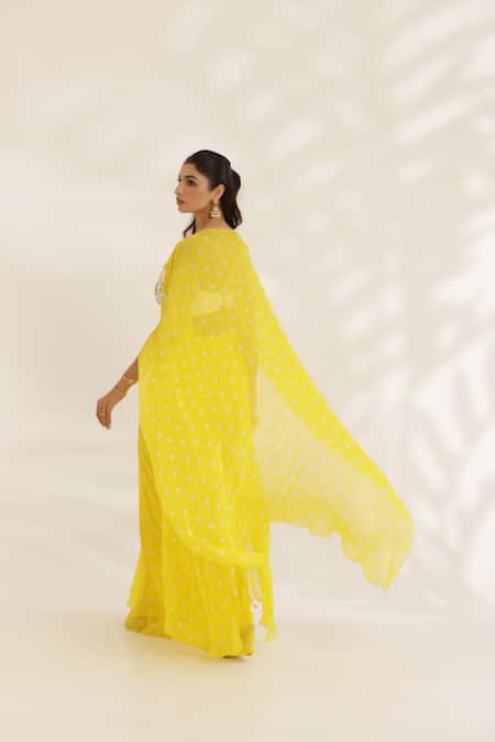 Manisha Soni Couture Yellow Bandhani Draped Skirt Set 