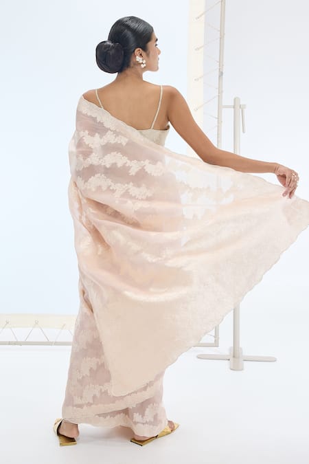 Ekaya Banaras Designer Peach Handwoven Saree Set 