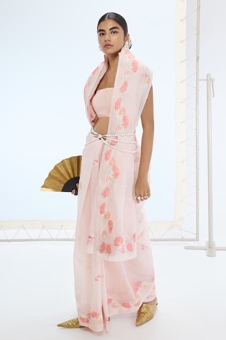 Ekaya Banaras Pink Silk Organza Pearls Designer Saree Set Online at Aza Fashions Ekaya Banaras_Pink Silk Organza Pearls Designer Saree Set _Online_at_Aza_Fashions