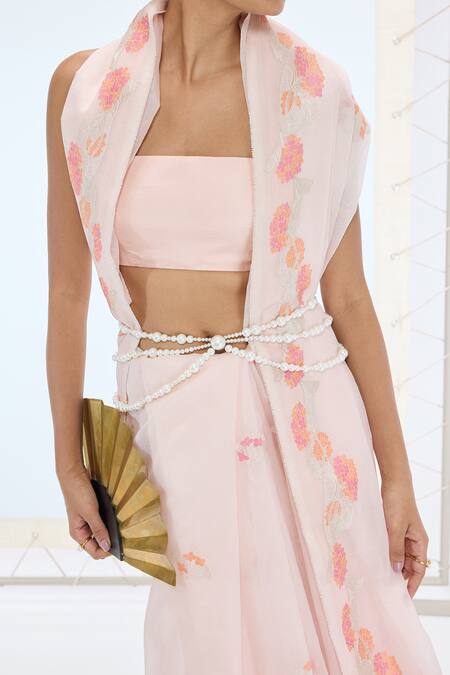 Buy Ekaya Banaras Pink Silk Organza Pearls Designer Saree Set Online at Aza Fashions Buy_Ekaya Banaras_Pink Silk Organza Pearls Designer Saree Set _Online_at_Aza_Fashions