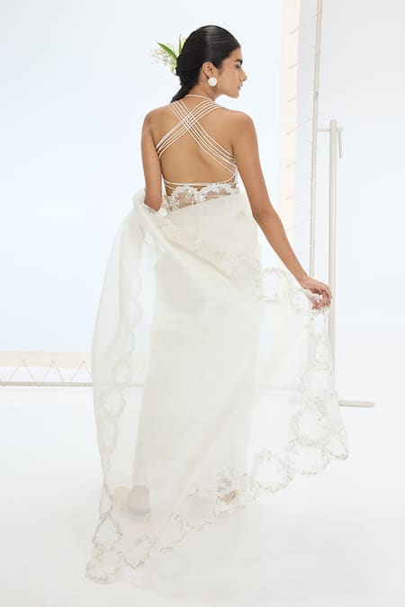 Ekaya Banaras Designer Off White Saree & Blouse Set 