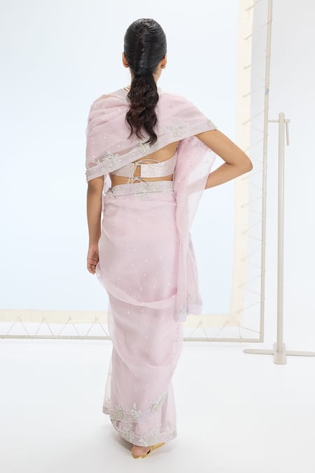 Ekaya Banaras Mauve Handwoven Silk Organza Saree Set 