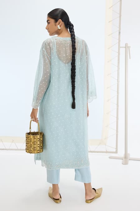 Ekaya Banaras Lily Kurta Set in Aqua Green 
