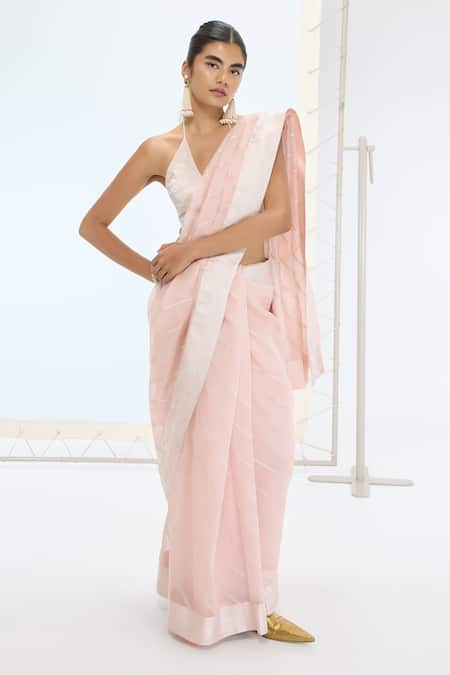 Ekaya Banaras Handwoven Striped Organza Silk Saree 