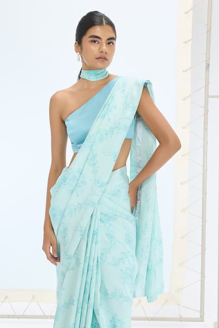 Buy Ekaya Banaras Blue Silk Pearls Turquoise Handwoven Saree Set Online at Aza Fashions Buy_Ekaya Banaras_Blue Silk Pearls Turquoise Handwoven Saree Set _Online_at_Aza_Fashions