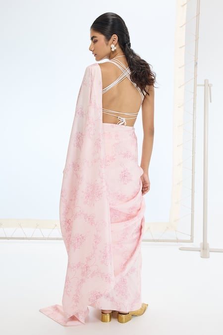 Ekaya Banaras Designer Handwoven Silk Pink Saree Set 