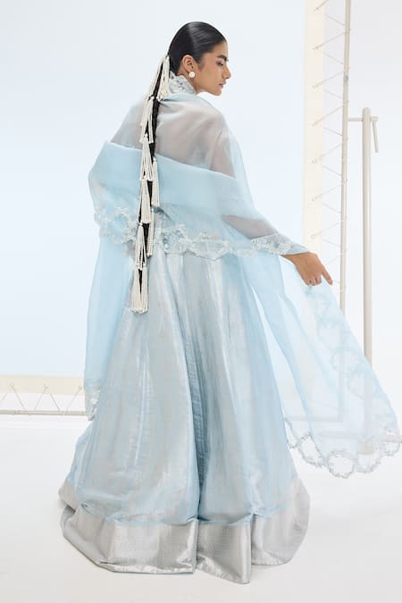 Ekaya Banaras Aqua Green Handwoven Silk Lehenga Set 